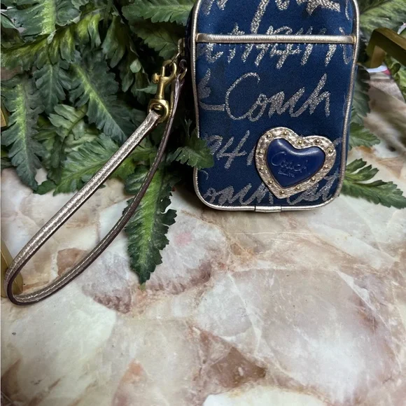 GUC- Coach Blue and Gold Heart Wristlet - Picture 2 of 5